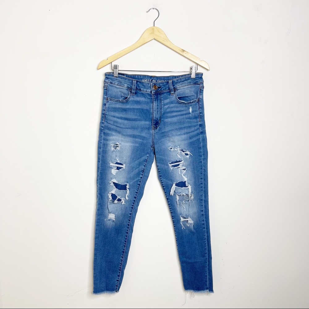 American Eagle Hi Rise Jeggings Distressed Jeans Size 12